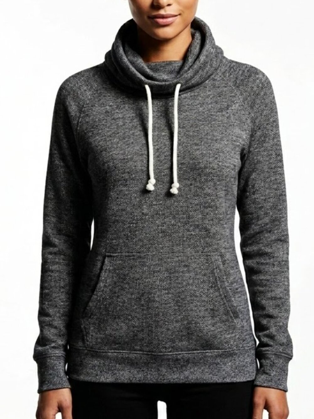 H&M Divided Grunge Gray Melange Funnel Cowl Neck Drawstring Pullover Sweater M